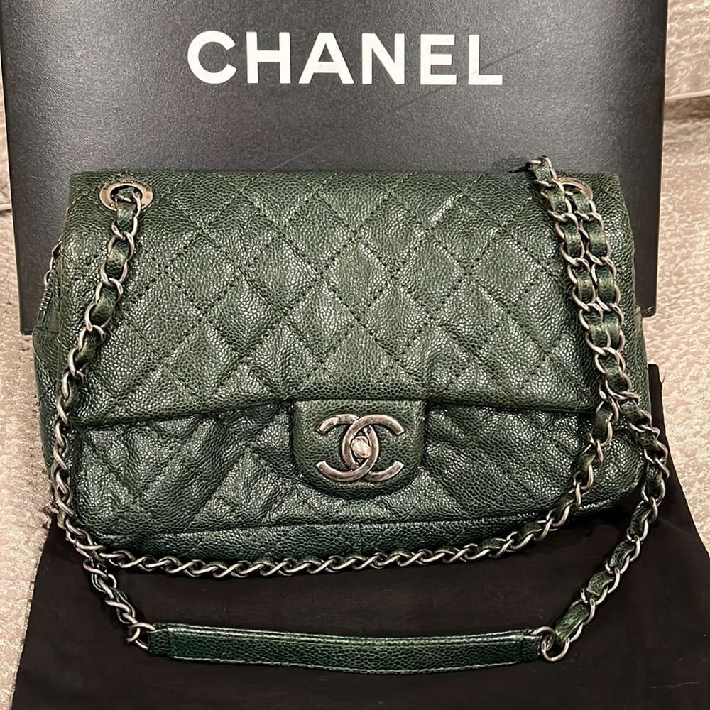 Chanel Sac Rabat Dark Green Handbag